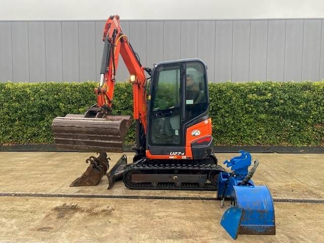 Mini-pelle Kubota U27-4 2017 cabine – 2 665 kg, 1 960 h, attache rapide hydraulique et 3 godets